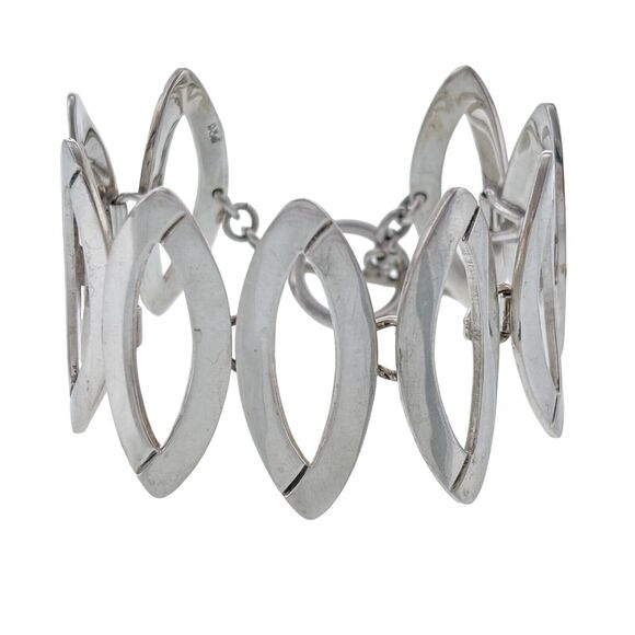Vintage Jewelry - Vintage 63.2 Gram Modernist Sterling Silver 925 Marquis Panel Bracelet 7"